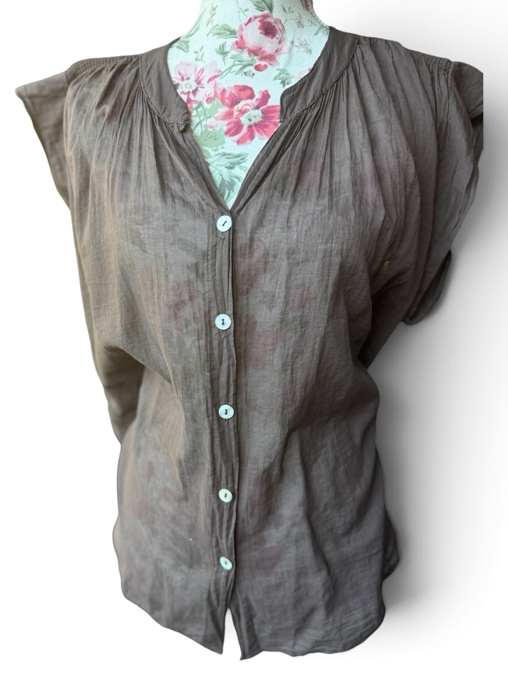 🇮🇹NWT MADE IN ITALY Brown Button-Front Lightweight Blouse
